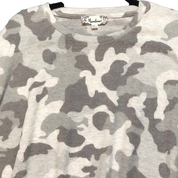 Gray White Camouflage Print Drawstring Hem Pullover Sweatshirt Medium - Picture 5 of 12